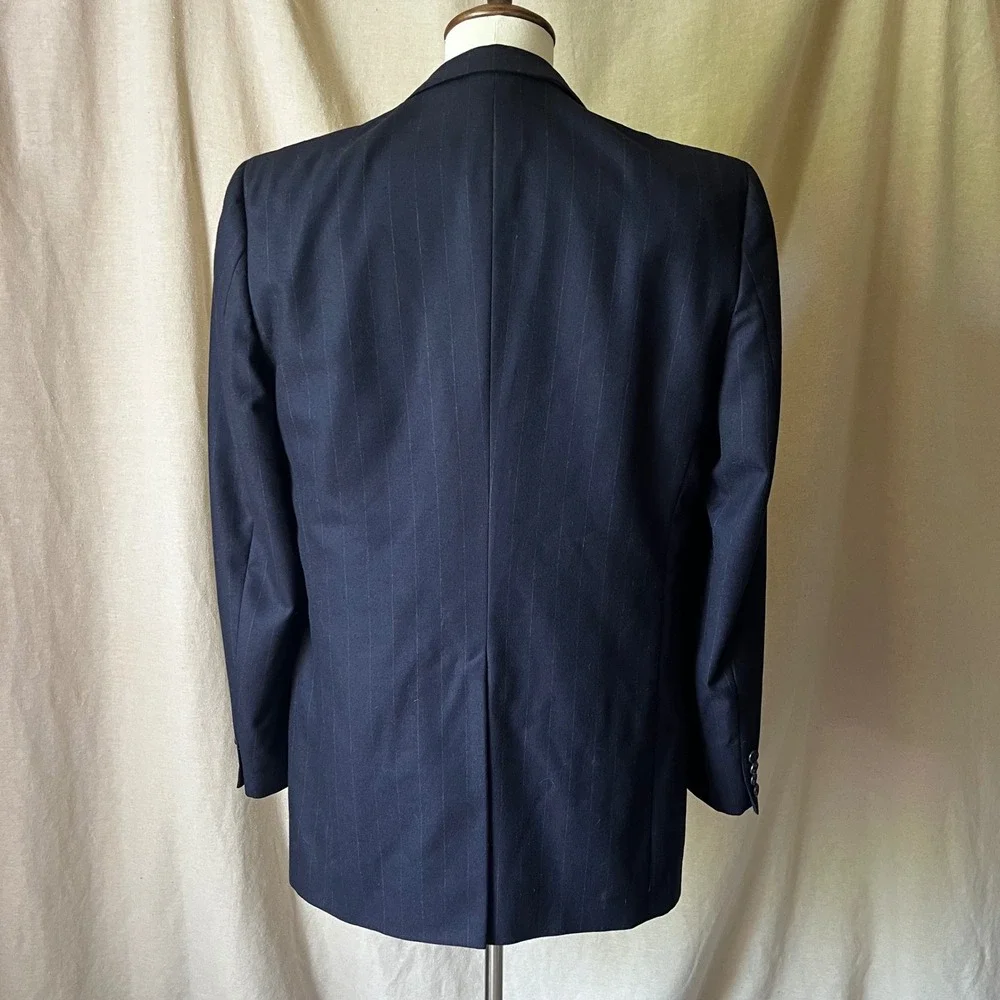 Vintage Burberrys Navy‎ Pinstripe Wool Suit 44L Two Piece Set Made USA